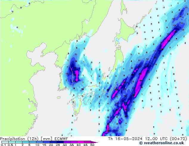 Precipitación (12h) ECMWF jue 16.05.2024 00 UTC