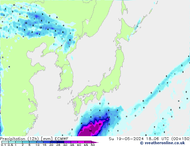Precipitation (12h) ECMWF Su 19.05.2024 06 UTC