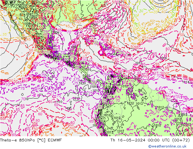 Theta-e 850hPa ECMWF  16.05.2024 00 UTC