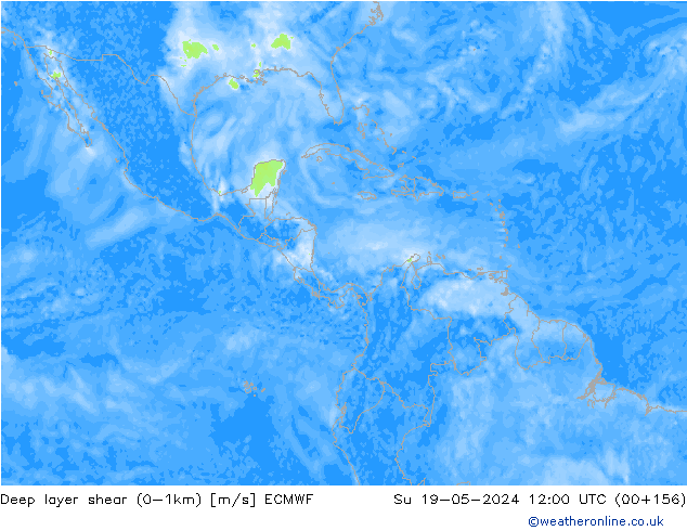 Deep layer shear (0-1km) ECMWF Paz 19.05.2024 12 UTC