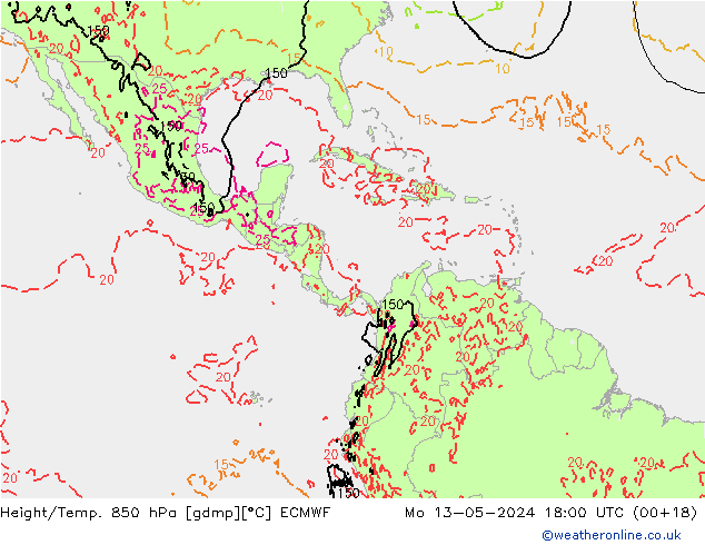 Z500/Yağmur (+YB)/Z850 ECMWF Pzt 13.05.2024 18 UTC