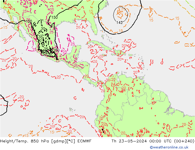 Geop./Temp. 850 hPa ECMWF jue 23.05.2024 00 UTC