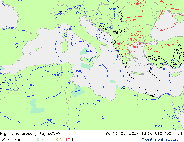 High wind areas ECMWF Su 19.05.2024 12 UTC