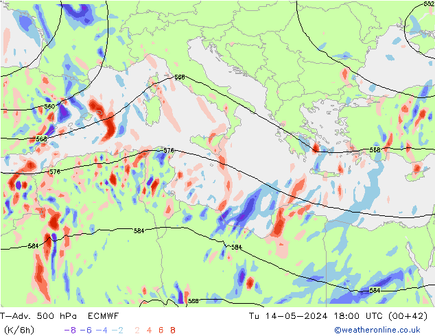 T-Adv. 500 hPa ECMWF Út 14.05.2024 18 UTC