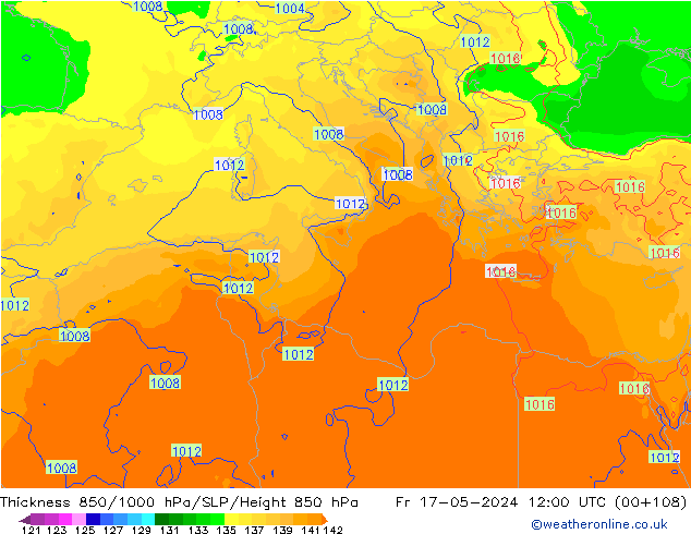 850-1000 hPa Kalınlığı ECMWF Cu 17.05.2024 12 UTC