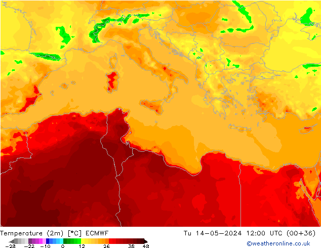 Sıcaklık Haritası (2m) ECMWF Sa 14.05.2024 12 UTC