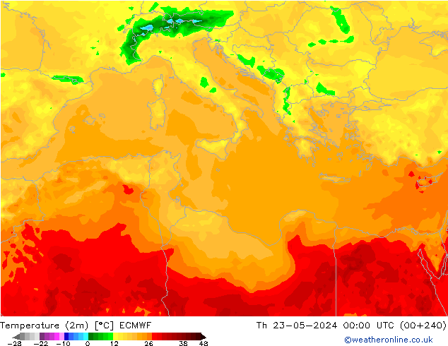 Temperature (2m) ECMWF Čt 23.05.2024 00 UTC