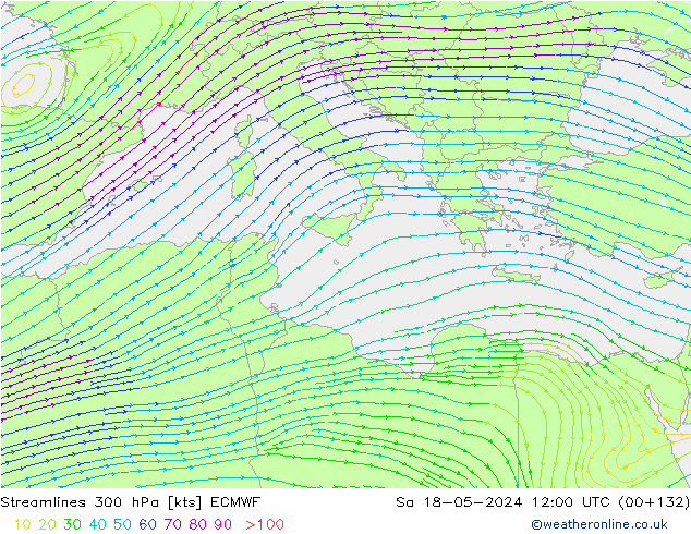 Rüzgar 300 hPa ECMWF Cts 18.05.2024 12 UTC