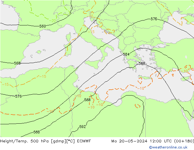 Z500/Rain (+SLP)/Z850 ECMWF lun 20.05.2024 12 UTC