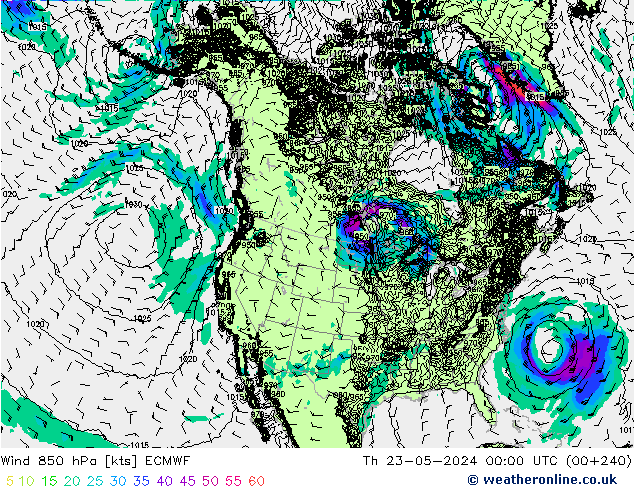 Wind 850 hPa ECMWF Do 23.05.2024 00 UTC