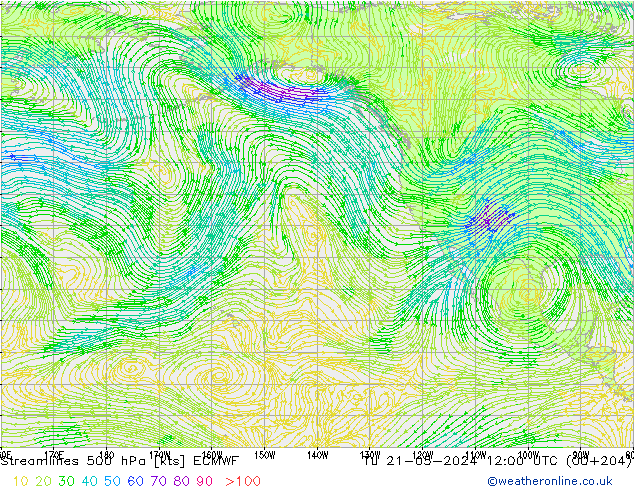 Linea di flusso 500 hPa ECMWF mar 21.05.2024 12 UTC