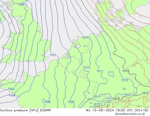 Atmosférický tlak ECMWF Po 13.05.2024 18 UTC