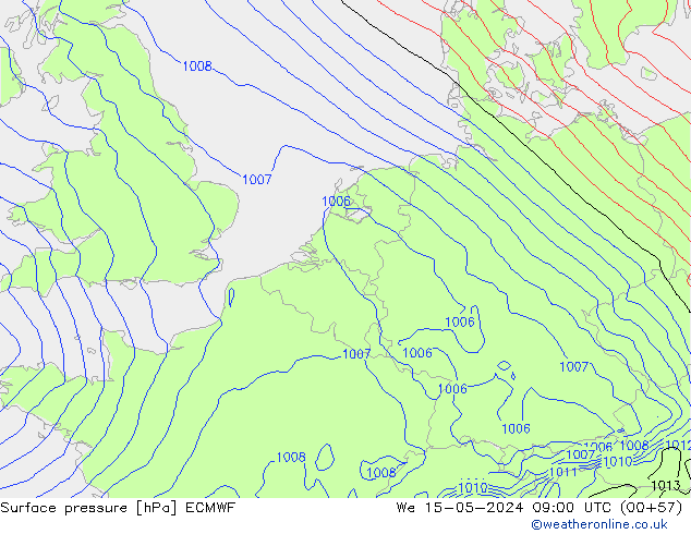 pressão do solo ECMWF Qua 15.05.2024 09 UTC