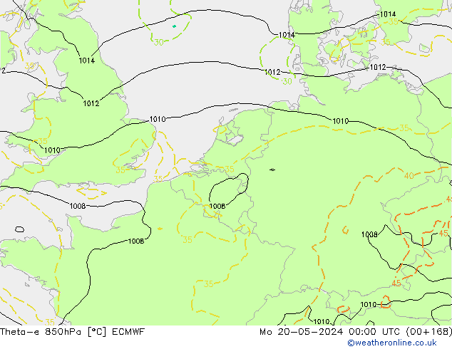 Theta-e 850hPa ECMWF lun 20.05.2024 00 UTC