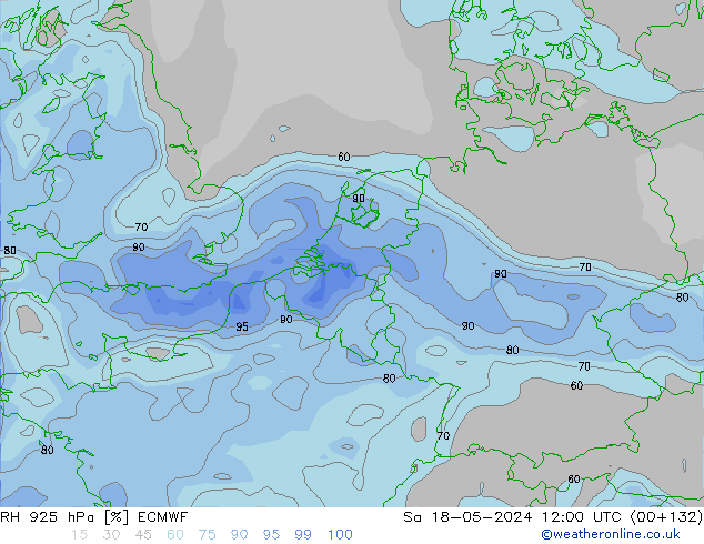 Humidité rel. 925 hPa ECMWF sam 18.05.2024 12 UTC