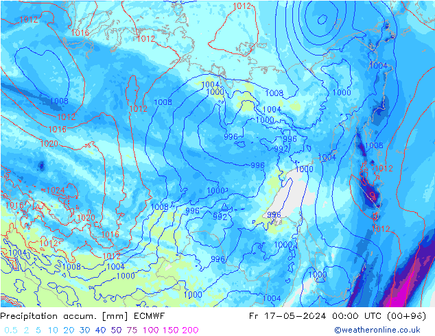 Precipitation accum. ECMWF pt. 17.05.2024 00 UTC
