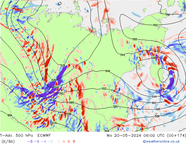 T-Adv. 500 hPa ECMWF pon. 20.05.2024 06 UTC