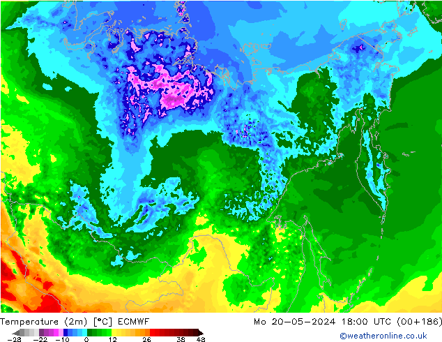 Temperatura (2m) ECMWF Seg 20.05.2024 18 UTC