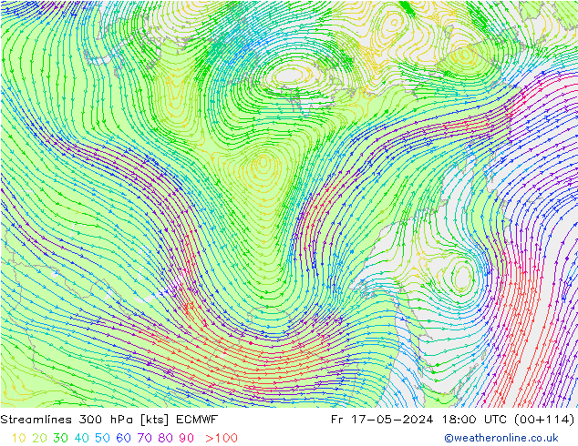 Linea di flusso 300 hPa ECMWF ven 17.05.2024 18 UTC