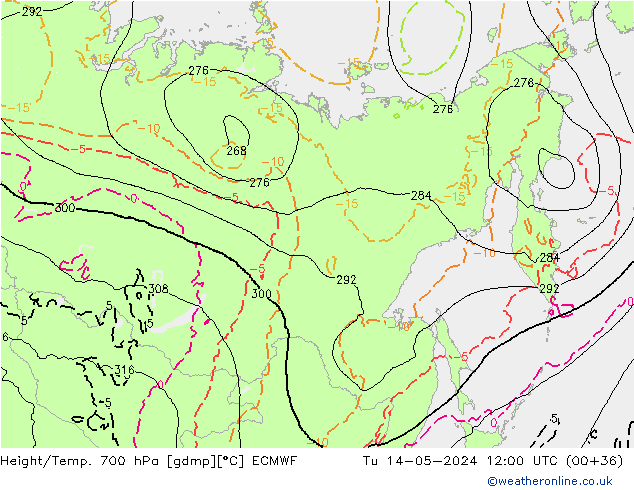 Geop./Temp. 700 hPa ECMWF mar 14.05.2024 12 UTC