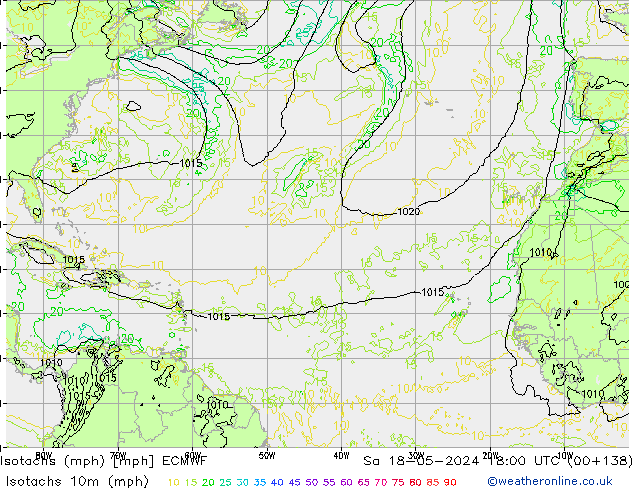 Isotachs (mph) ECMWF sam 18.05.2024 18 UTC
