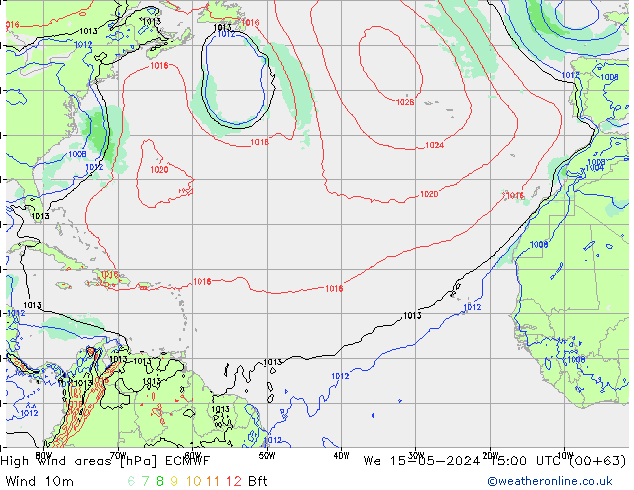 High wind areas ECMWF St 15.05.2024 15 UTC