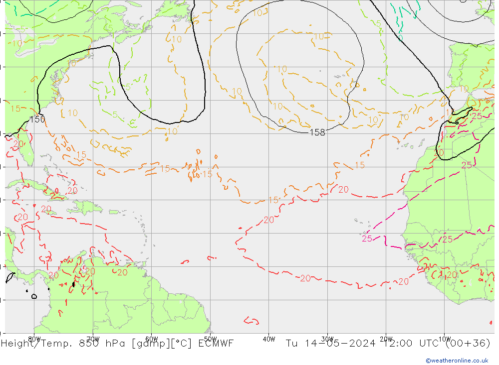 Z500/Rain (+SLP)/Z850 ECMWF Ter 14.05.2024 12 UTC
