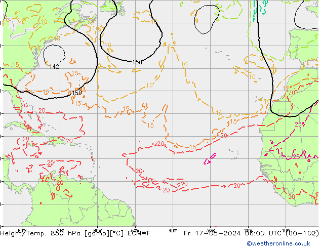 Height/Temp. 850 hPa ECMWF Fr 17.05.2024 06 UTC