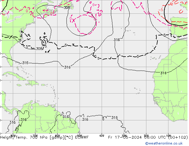 Hoogte/Temp. 700 hPa ECMWF vr 17.05.2024 06 UTC