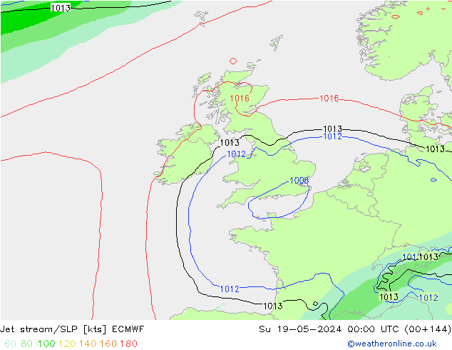Straalstroom/SLP ECMWF zo 19.05.2024 00 UTC