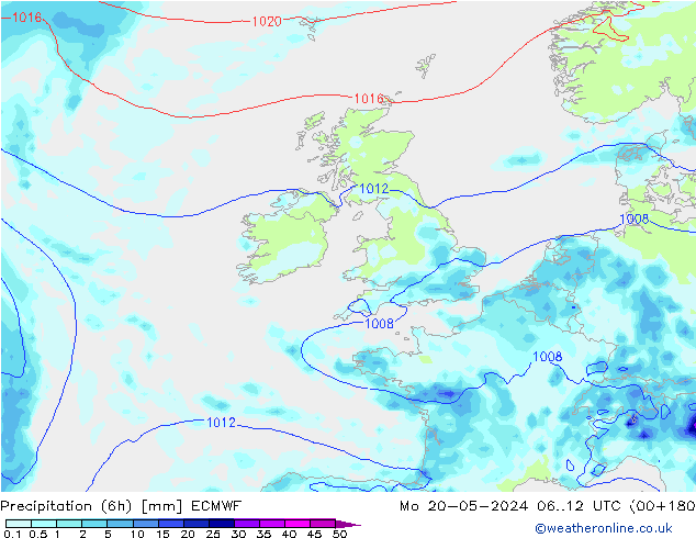 Z500/Rain (+SLP)/Z850 ECMWF Po 20.05.2024 12 UTC