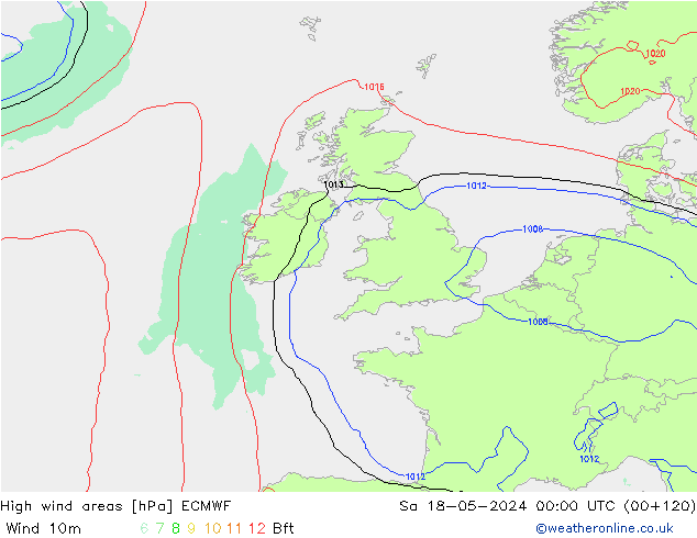 High wind areas ECMWF Sa 18.05.2024 00 UTC