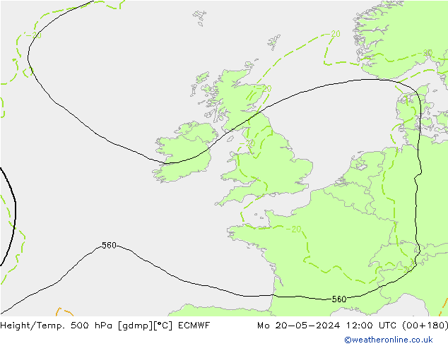 Z500/Rain (+SLP)/Z850 ECMWF Po 20.05.2024 12 UTC