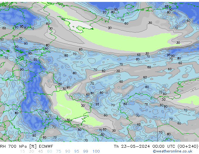 700 hPa Nispi Nem ECMWF Per 23.05.2024 00 UTC