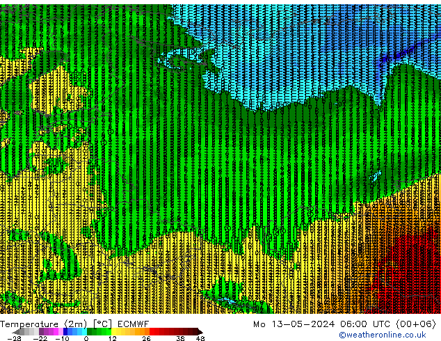 Temperature (2m) ECMWF Mo 13.05.2024 06 UTC