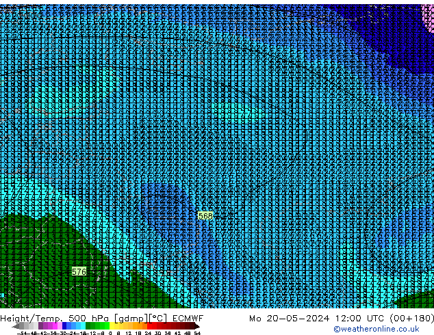 Height/Temp. 500 hPa ECMWF Mo 20.05.2024 12 UTC