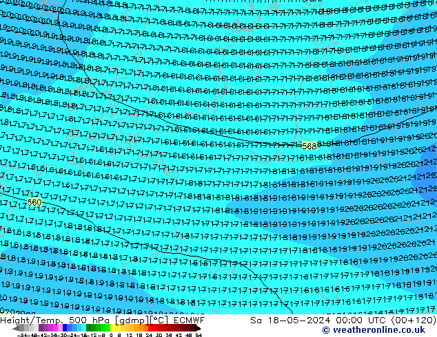 Height/Temp. 500 гПа ECMWF сб 18.05.2024 00 UTC