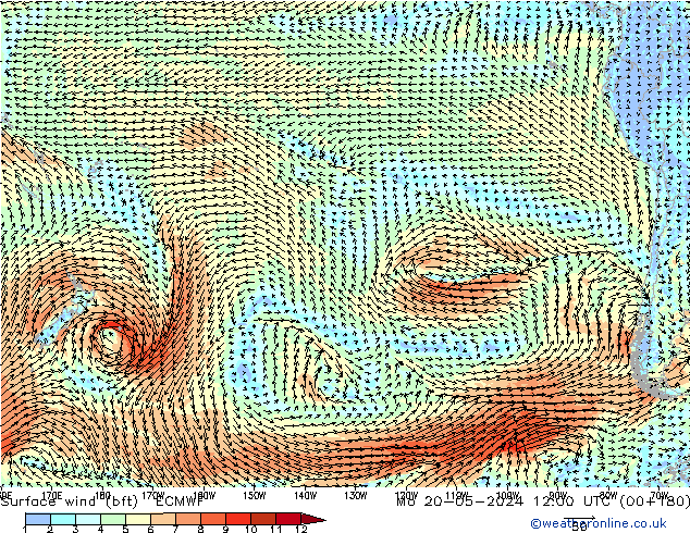 Surface wind (bft) ECMWF Po 20.05.2024 12 UTC