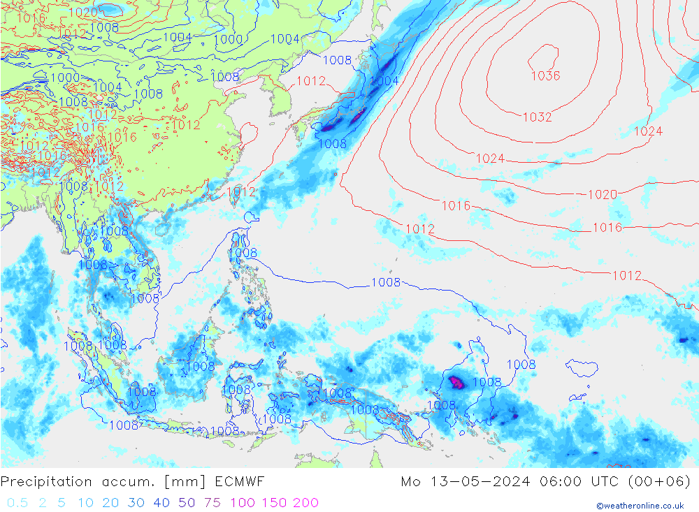 Precipitation accum. ECMWF  13.05.2024 06 UTC