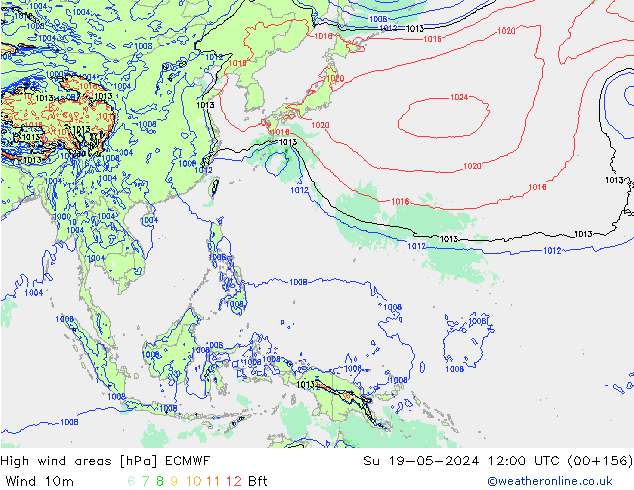 High wind areas ECMWF  19.05.2024 12 UTC