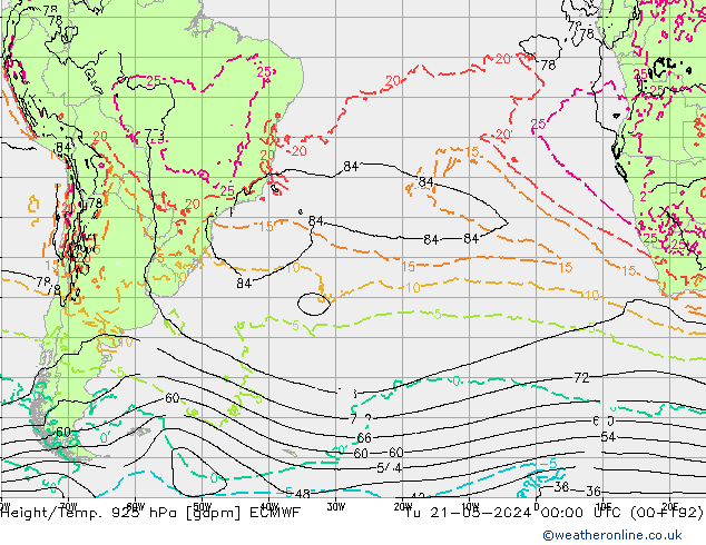 Height/Temp. 925 hPa ECMWF mar 21.05.2024 00 UTC