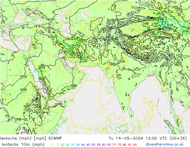 Isotachs (mph) ECMWF mar 14.05.2024 12 UTC