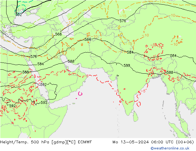 Z500/Rain (+SLP)/Z850 ECMWF 星期一 13.05.2024 06 UTC