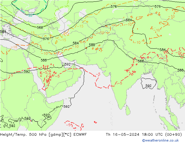 Z500/Rain (+SLP)/Z850 ECMWF Čt 16.05.2024 18 UTC
