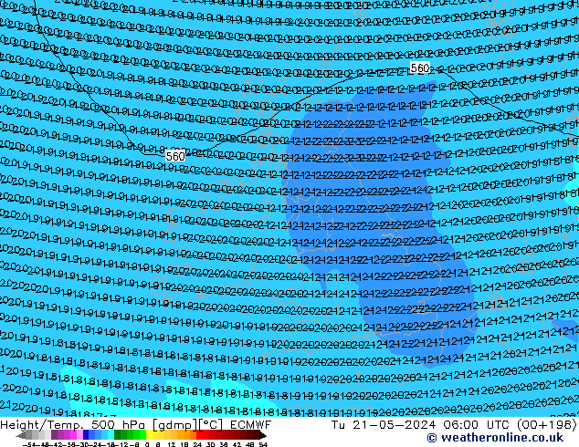 Z500/Rain (+SLP)/Z850 ECMWF wto. 21.05.2024 06 UTC