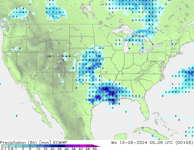 Yağış (6h) ECMWF Pzt 13.05.2024 06 UTC