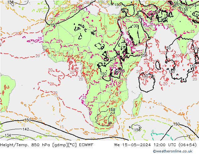 Height/Temp. 850 hPa ECMWF St 15.05.2024 12 UTC