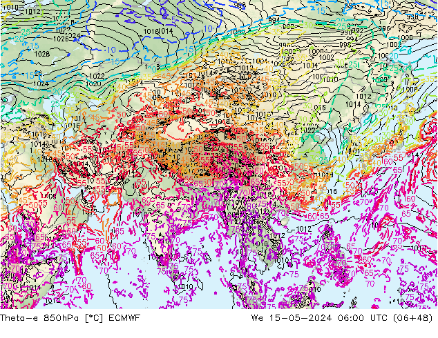 Theta-e 850hPa ECMWF We 15.05.2024 06 UTC