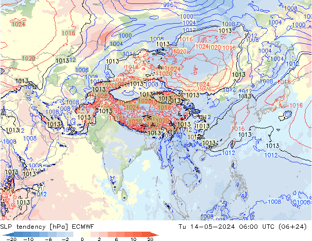 Druktendens (+/-) ECMWF di 14.05.2024 06 UTC