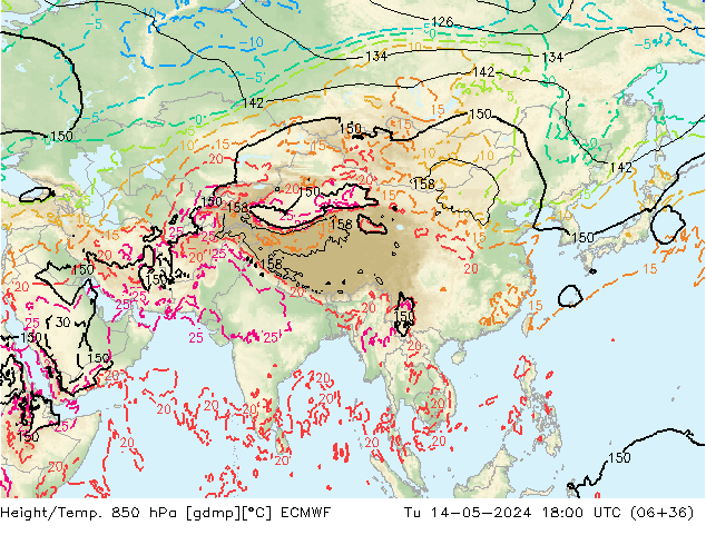 Yükseklik/Sıc. 850 hPa ECMWF Sa 14.05.2024 18 UTC
